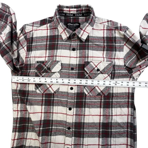 Howitzer Flannel Shirt Mens L Tan Gray Plaid Warrior USA Flag Military - Picture 10 of 12